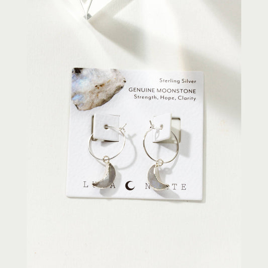 Sterling Silver Eclipse Hoop Earring- Moonstone