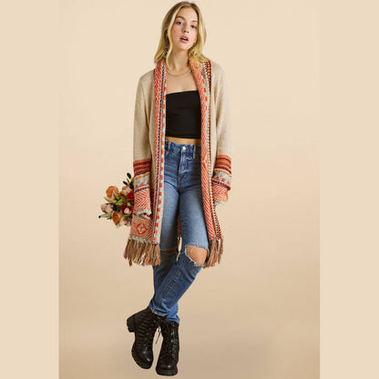 Fringe Hem Multicolor Cardigan