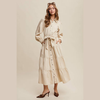 Utility Tiered Denim Midi Dress