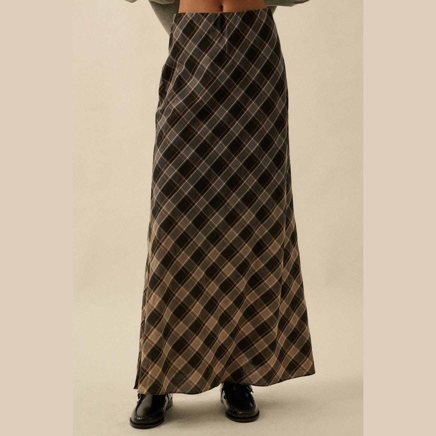 Ombre Dip-Dye Plaid Bias-Cut Maxi Skirt - The Feral Market