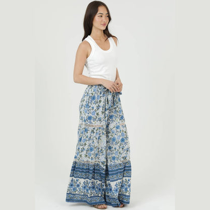 PRINTED WIDE LEG TIE WAIST PANTS WITH LACE - The Feral Market