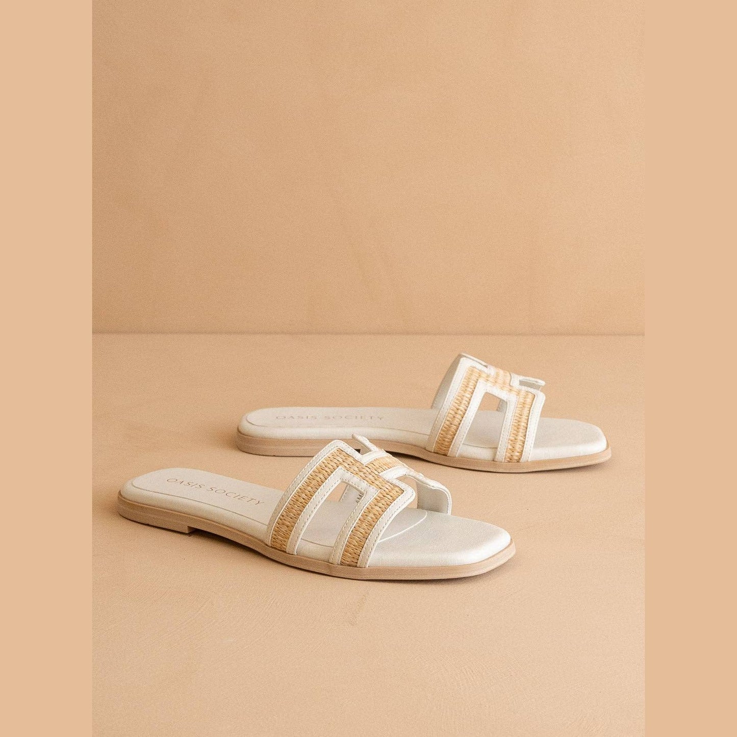 The Ena | White H Cutout Raffia Slide