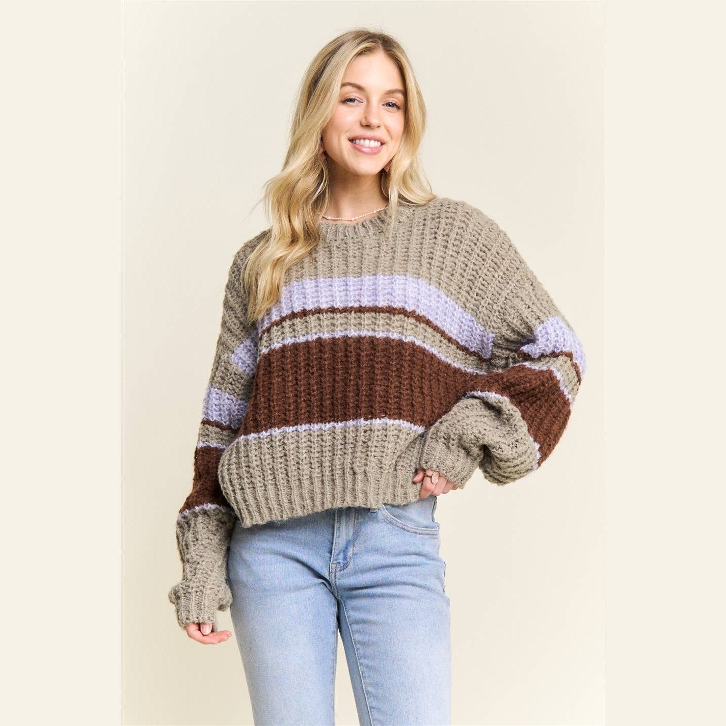 Horizontal Striped Crew Neck Sweater