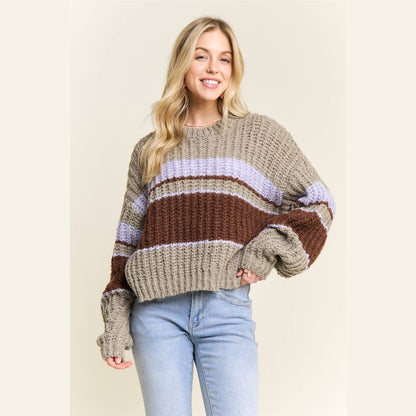 Horizontal Striped Crew Neck Sweater