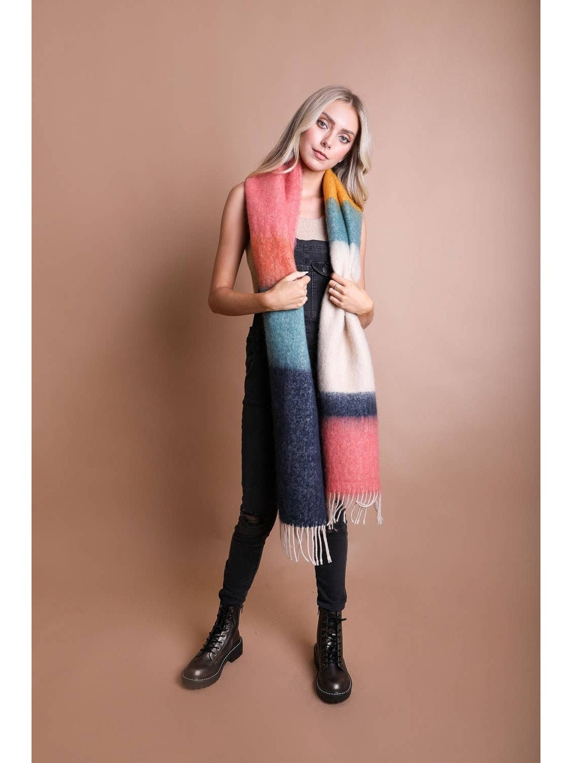 Color Block Soft Faux Mohair Scarf