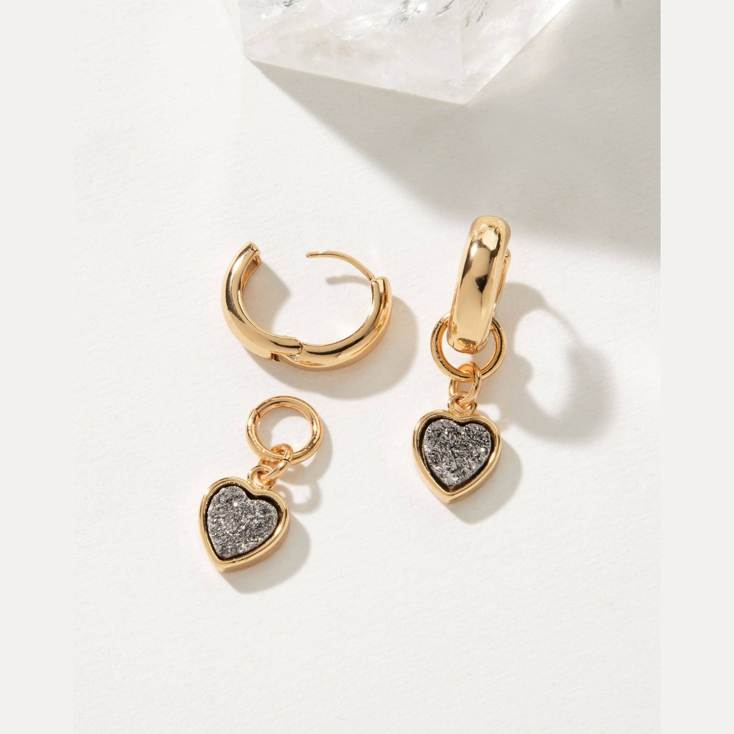 Heart's Accelerated Huggie Hoop Earring Gold - Silver Druzy
