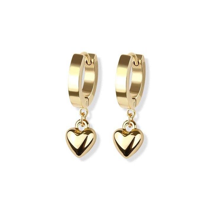 STAINLESS STEEL HUGGIE/HOOP EARRINGS WITH HEART