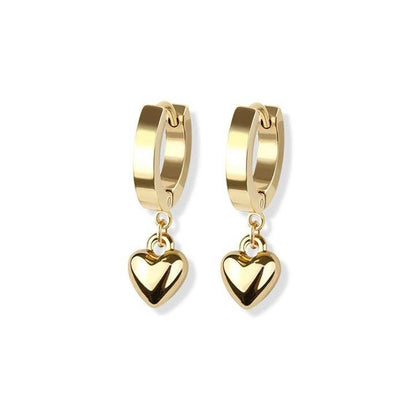 STAINLESS STEEL HUGGIE/HOOP EARRINGS WITH HEART