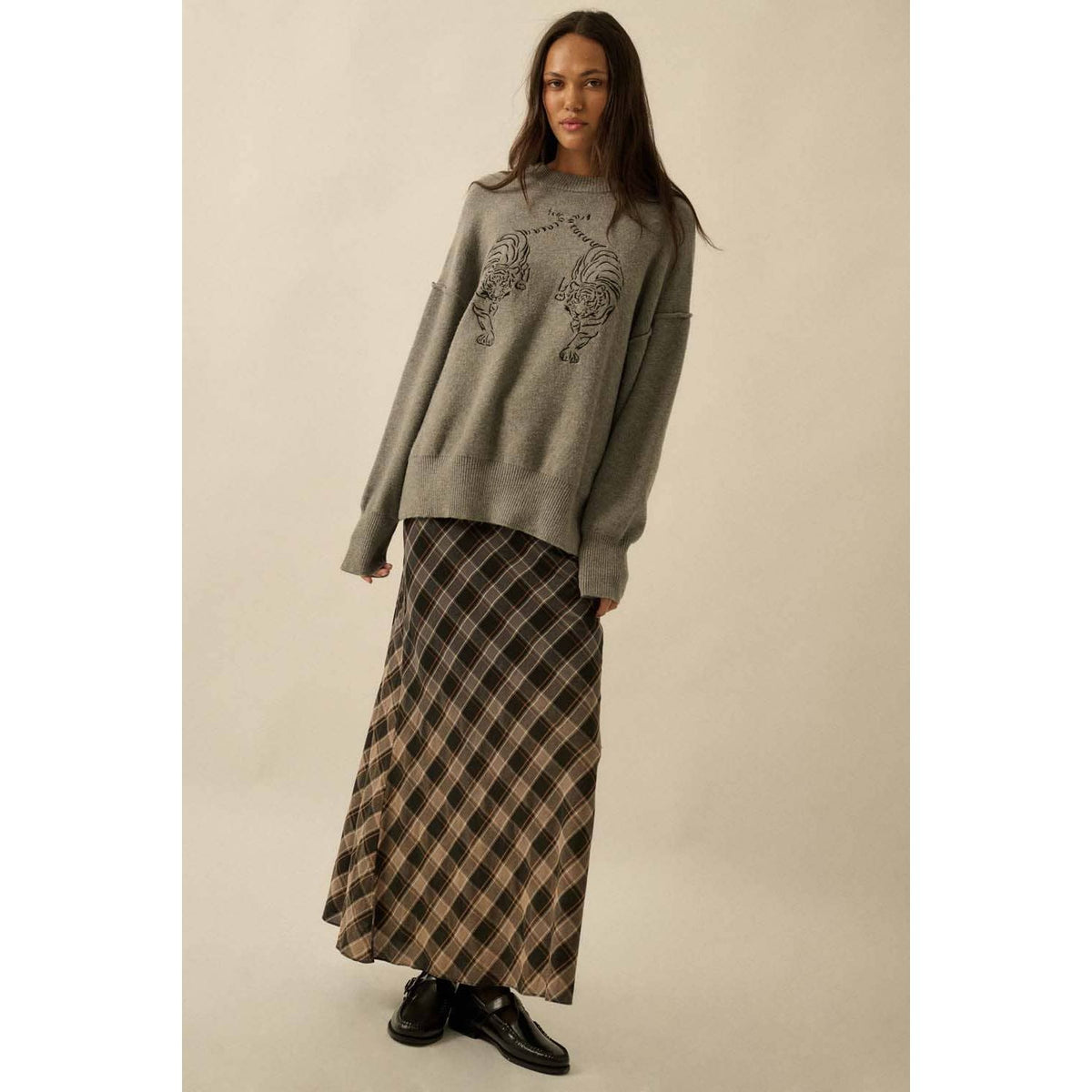 Embroidered Tigers Solid Knit Exposed-Seam Sweater - The Feral Market