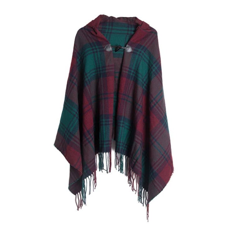 Plaid Hooded Poncho