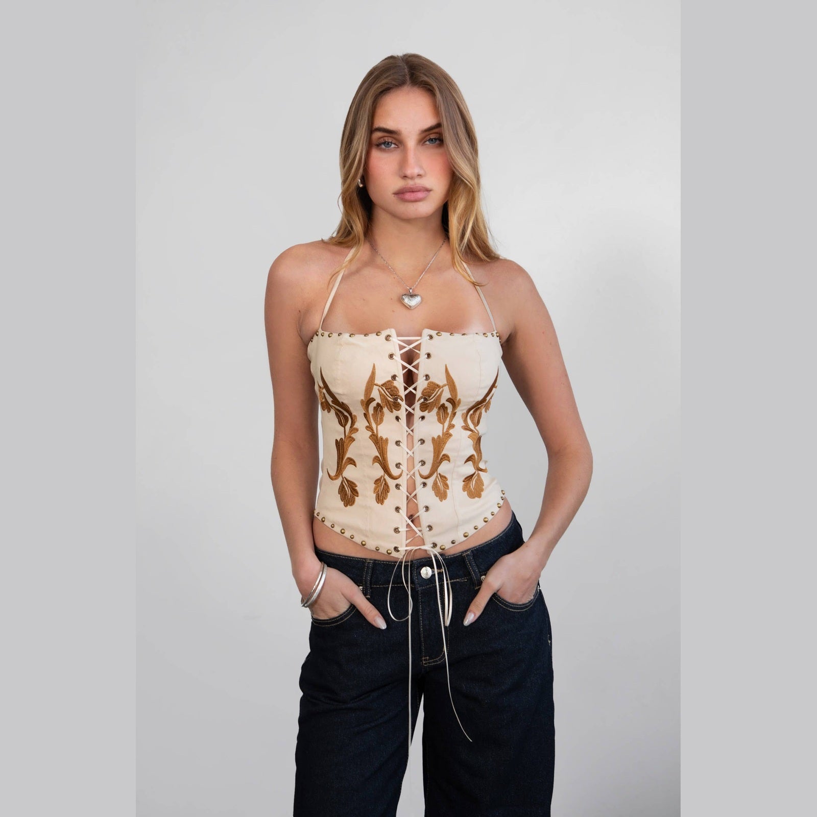 CLEMENTINE Stretch Embroidered Western Bustier Corset Top - The Feral Market