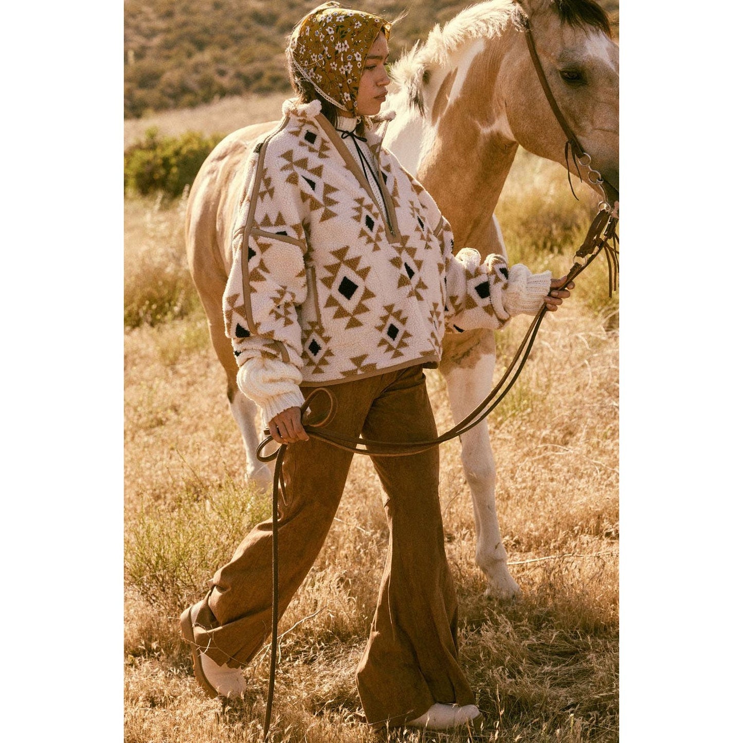 Geometric-Print Sherpa Fleece Half-Zip Pullover