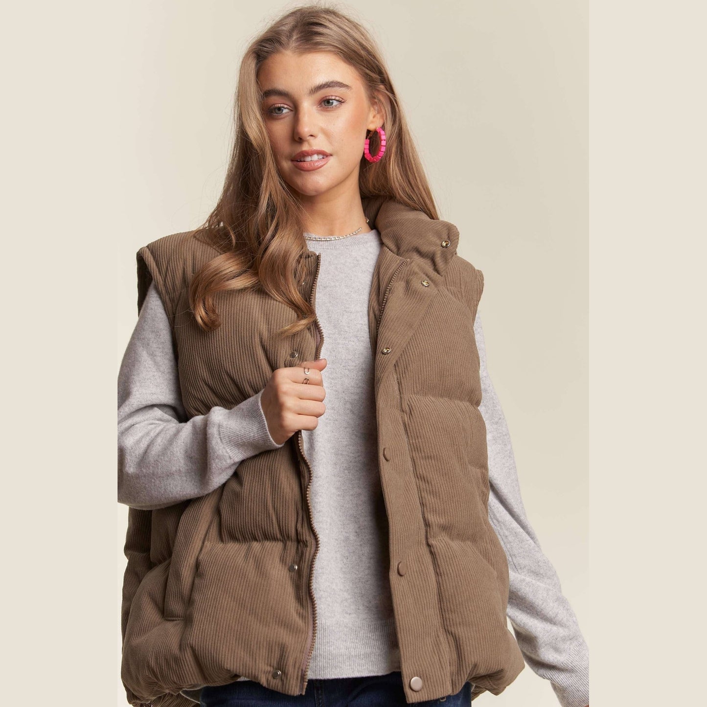 Button Down Courdoroy Puff Vest