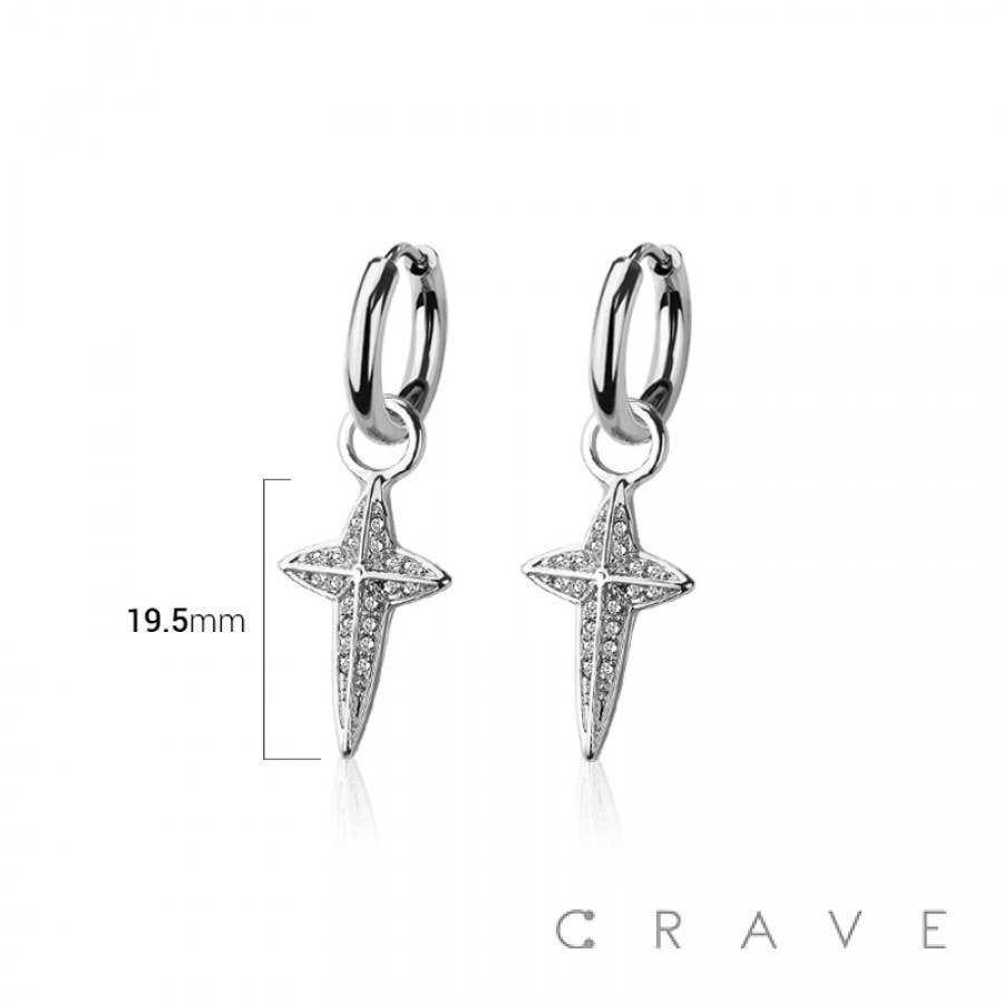 STAINLESS STEEL HUGGIE/HOOP EARRINGS WITH FOUR-