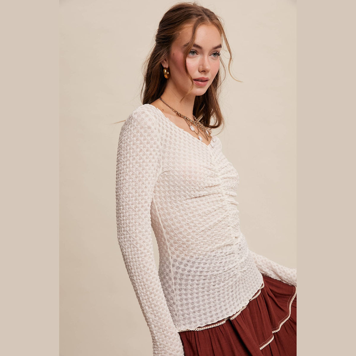 Textured Stretch Long-Sleeve Layering Top - The Feral Market
