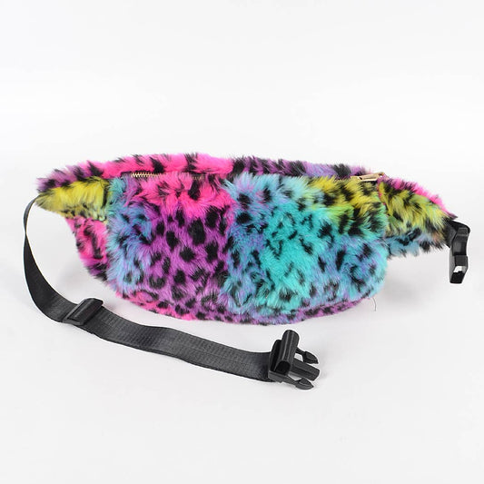 Multi Leopard Faux Fur Fanny Pack