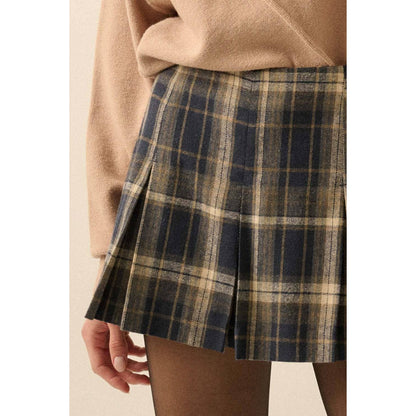 Plaid Flannel Pleated Mini Skort