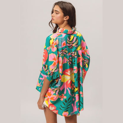 Floral Print Short Dolman Sleeve Blouse