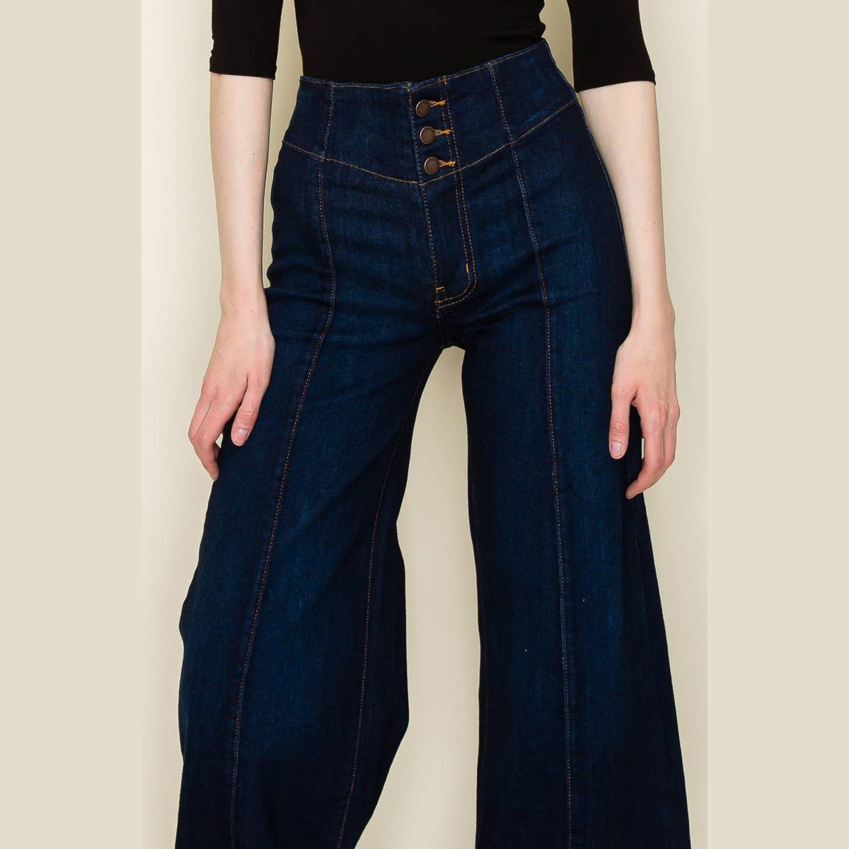 Lobelia Front Seam Wide Leg Denim Jeans in Dark Wash