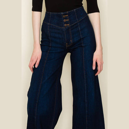 Lobelia Front Seam Wide Leg Denim Jeans in Dark Wash