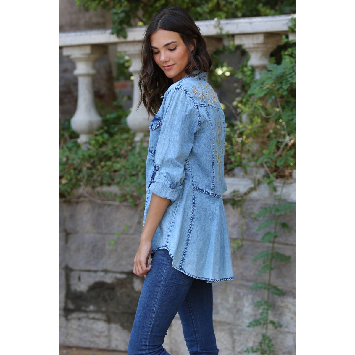 Floral Filagree Embroidered Denim Shirt - The Feral Market