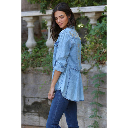 Floral Filagree Embroidered Denim Shirt - The Feral Market