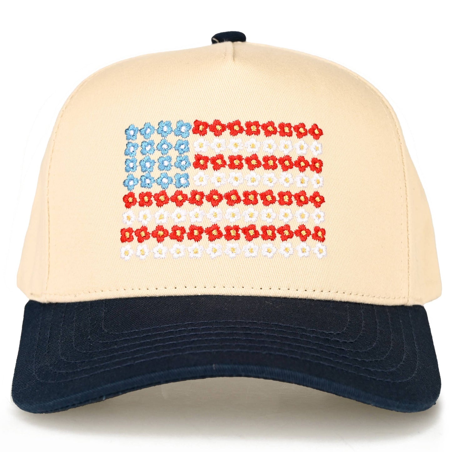 C.C Daisy Flower Pattern USA Flag Trucker Cap