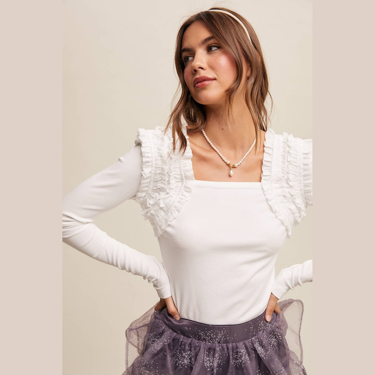 Square Neck Ruffle Accent Top - The Feral Market