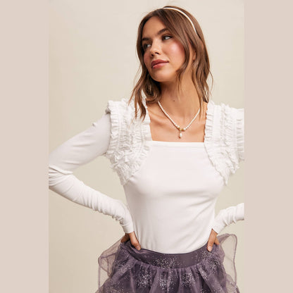 Square Neck Ruffle Accent Top - The Feral Market