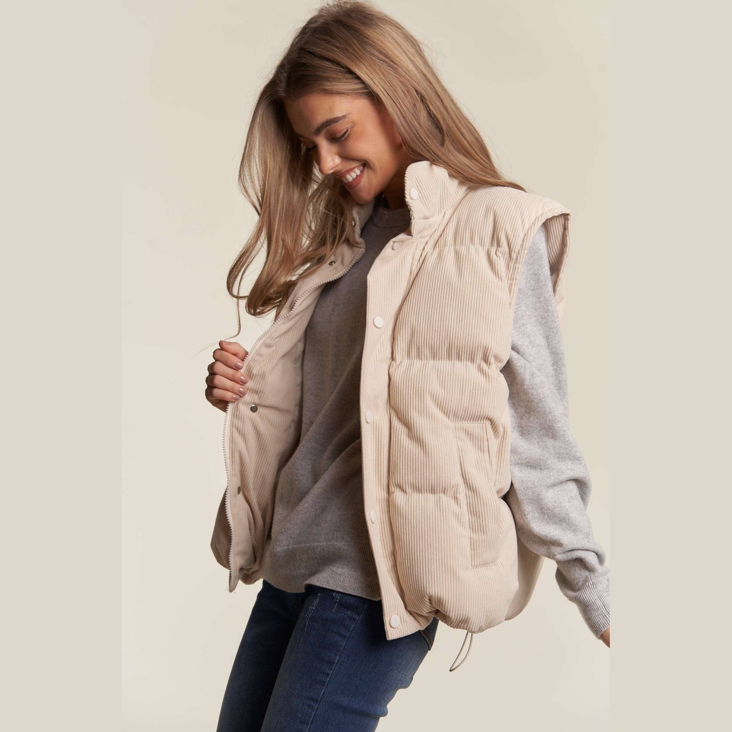 Button Down Courdoroy Puff Vest