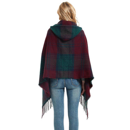 Plaid Hooded Poncho