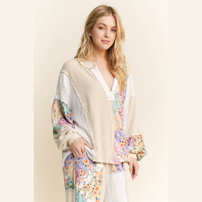 Mineral Washed Floral WaveKnit Jacquard Boho Top