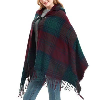 Plaid Hooded Poncho