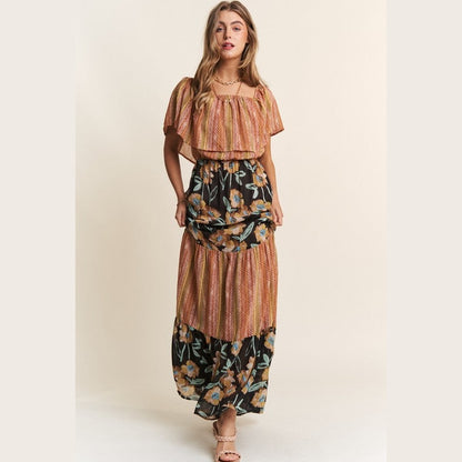 Harlow Open Shoulder Tiered Maxi Dress