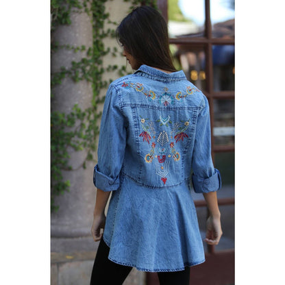 Floral Filagree Embroidered Denim Shirt - The Feral Market