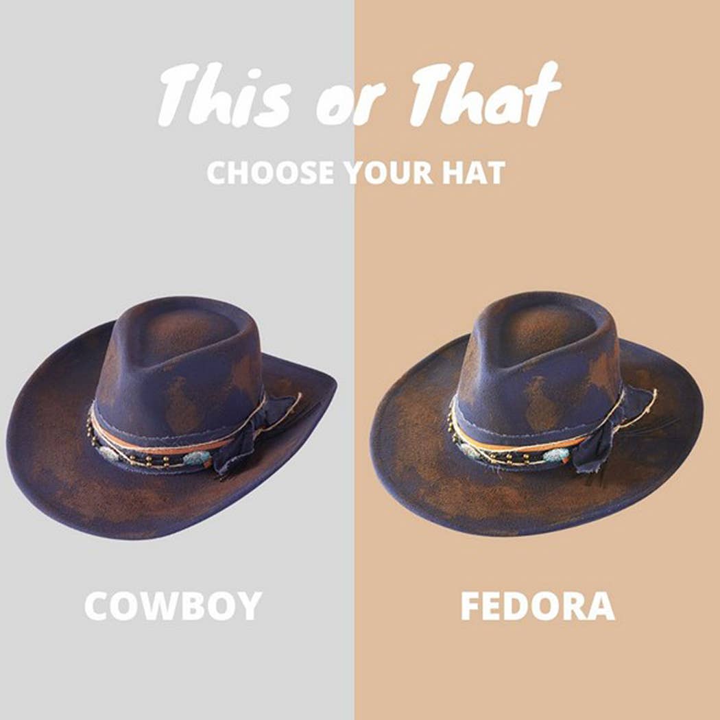 Vintage Versatile Shapeable Cowgirl & Fedora Hat With Distre