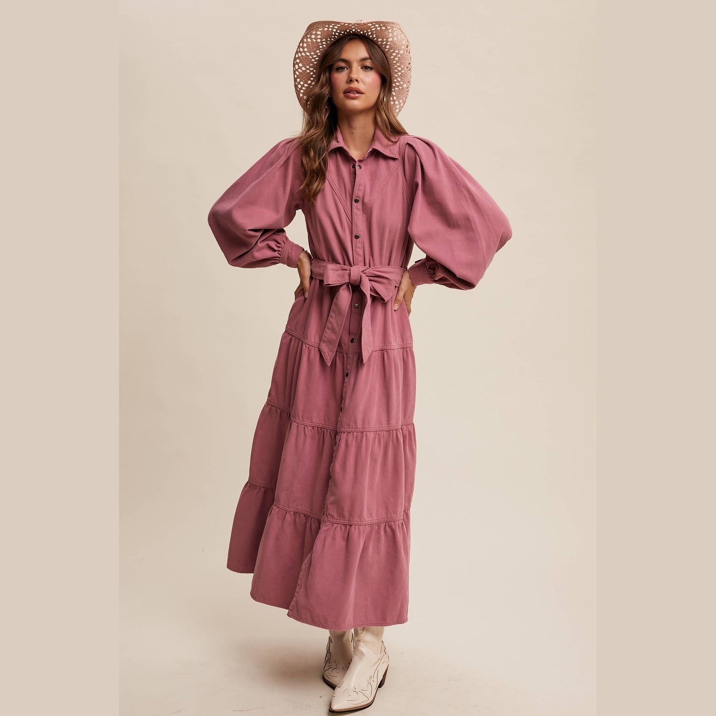 Utility Tiered Denim Midi Dress