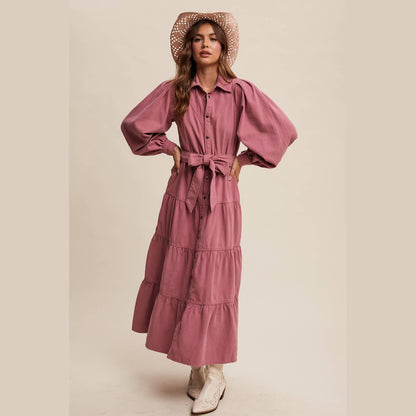 Utility Tiered Denim Midi Dress