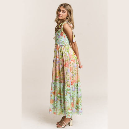 Patsy Smocked V-neck Tiered Multi Print Dress