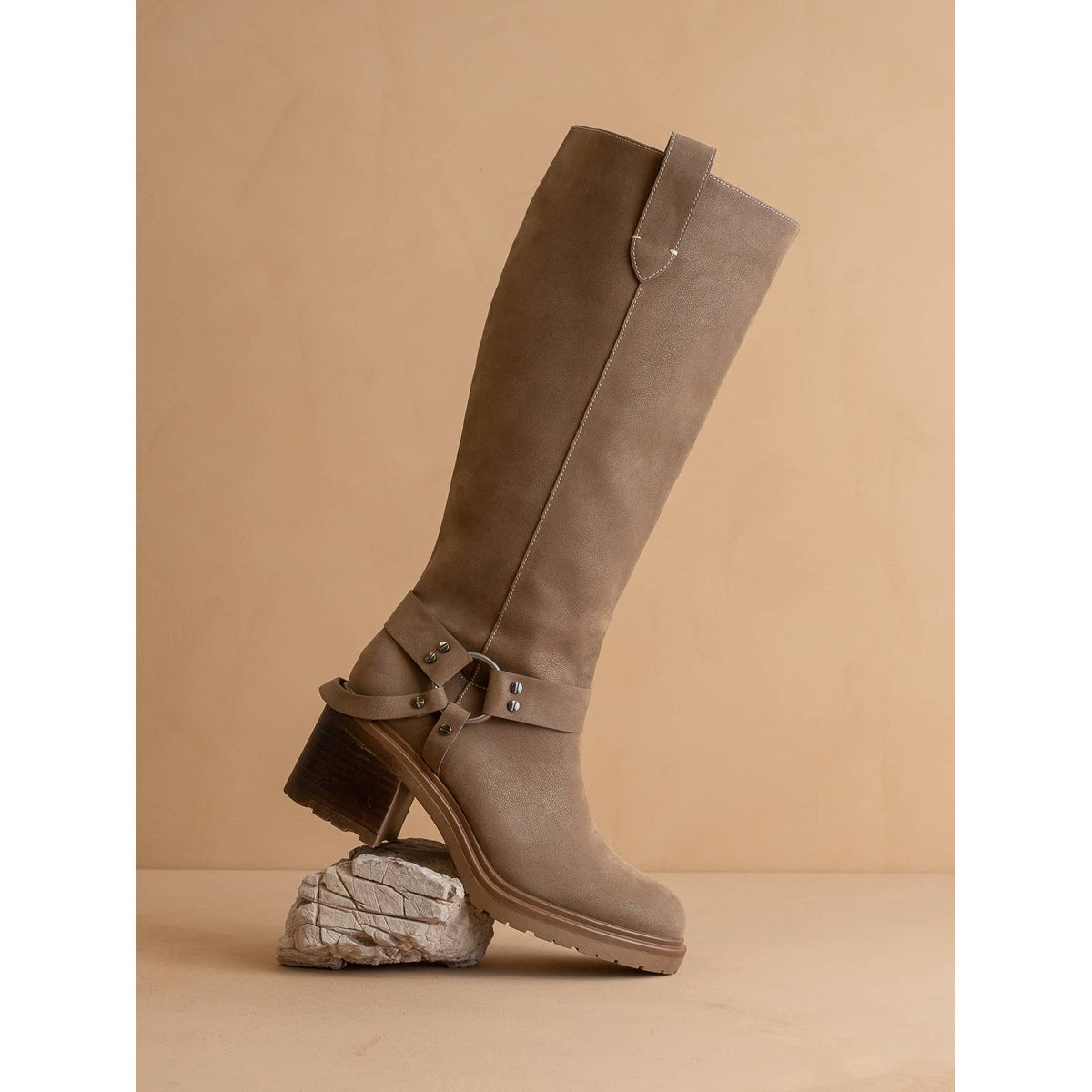 The Leanne | Dark Taupe Moto Knee High Boot