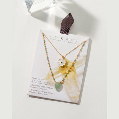 Blooming Layered Necklace Set- Green Aventurine