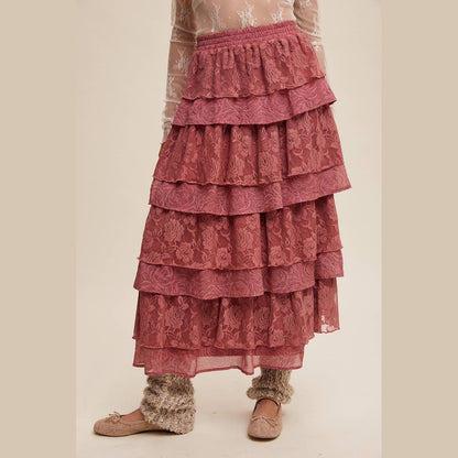 Lace Tiered Maxi Skirt