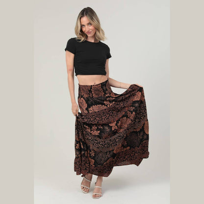 SMOCKED WAISTBAND TIERED A LINE MAXI SKIRT - The Feral Market