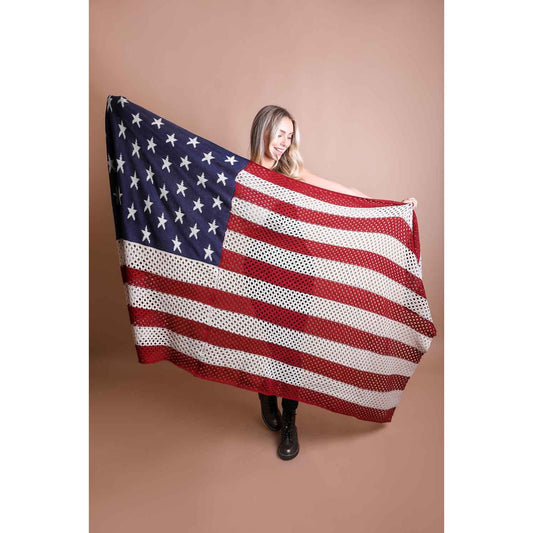 Netted Oversized American Flag Knit Blanket Scarf