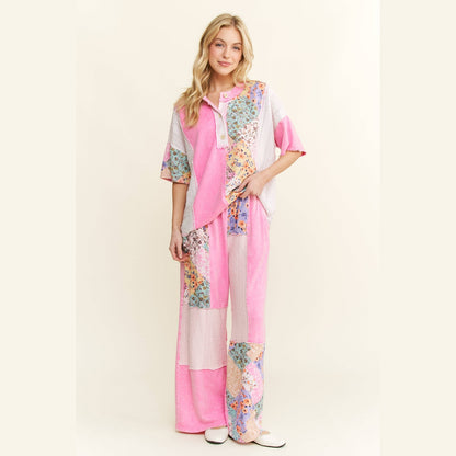 Mineral Washed Floral Wave Knit Jacquard Boho Pants