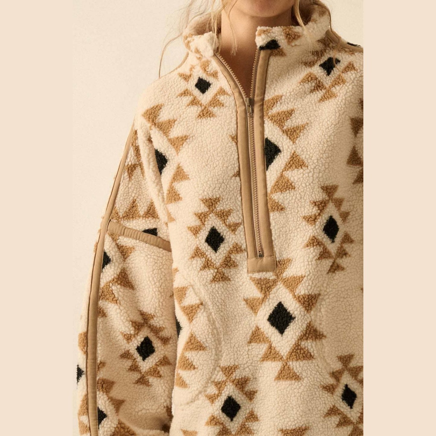Geometric-Print Sherpa Fleece Half-Zip Pullover