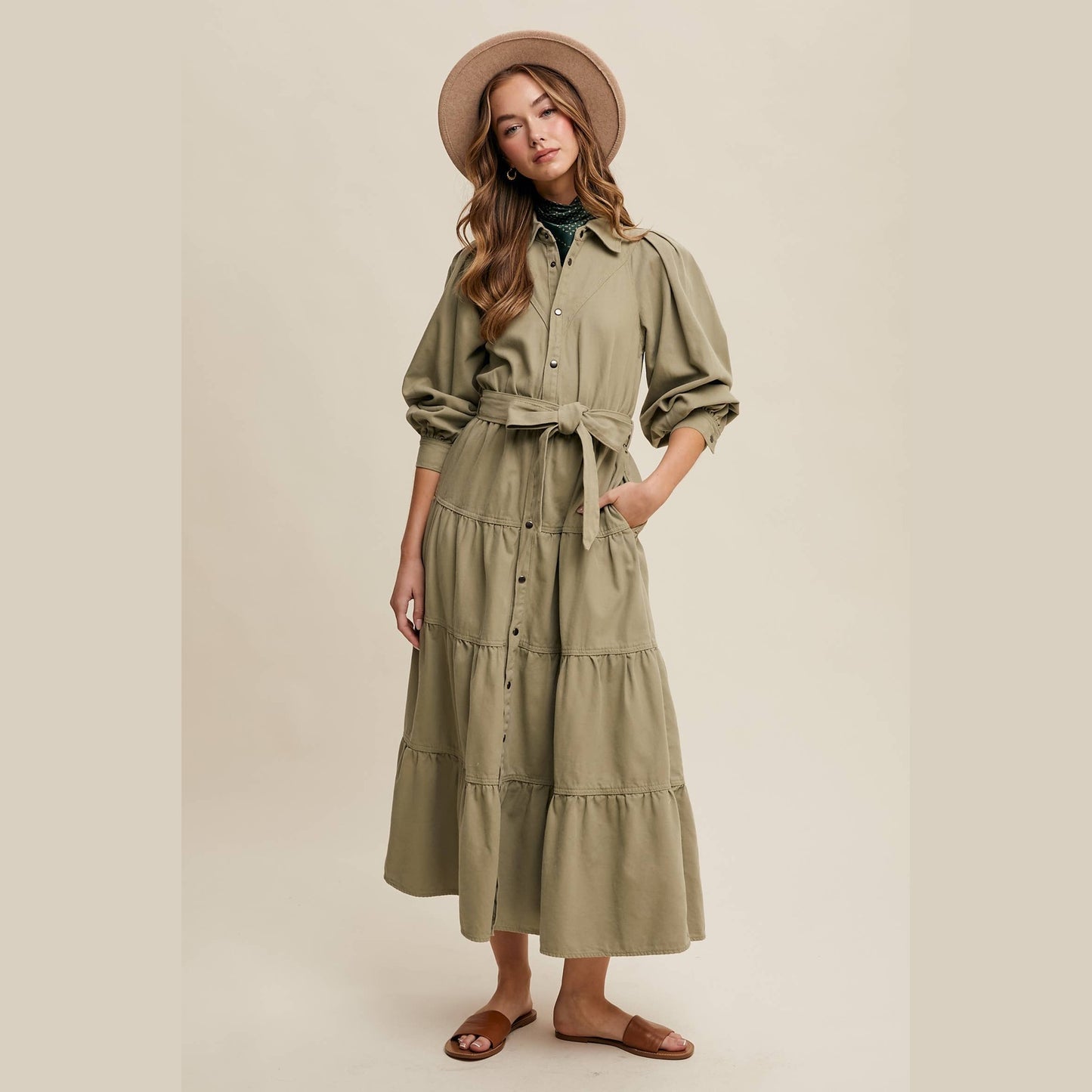 Utility Tiered Denim Midi Dress