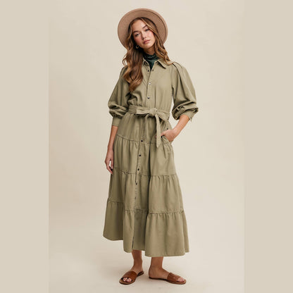 Utility Tiered Denim Midi Dress