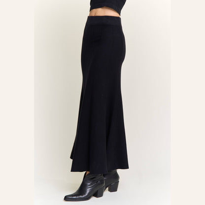 Ribbed Knit Pleated Midi Skirt