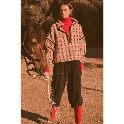 Floral-Print Fleece Half-Zip Pullover Jacket